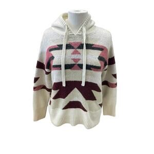 Lou & Grey Women’s Size Small Pullover Hooded Sweater Multi-Color-Aztec Western